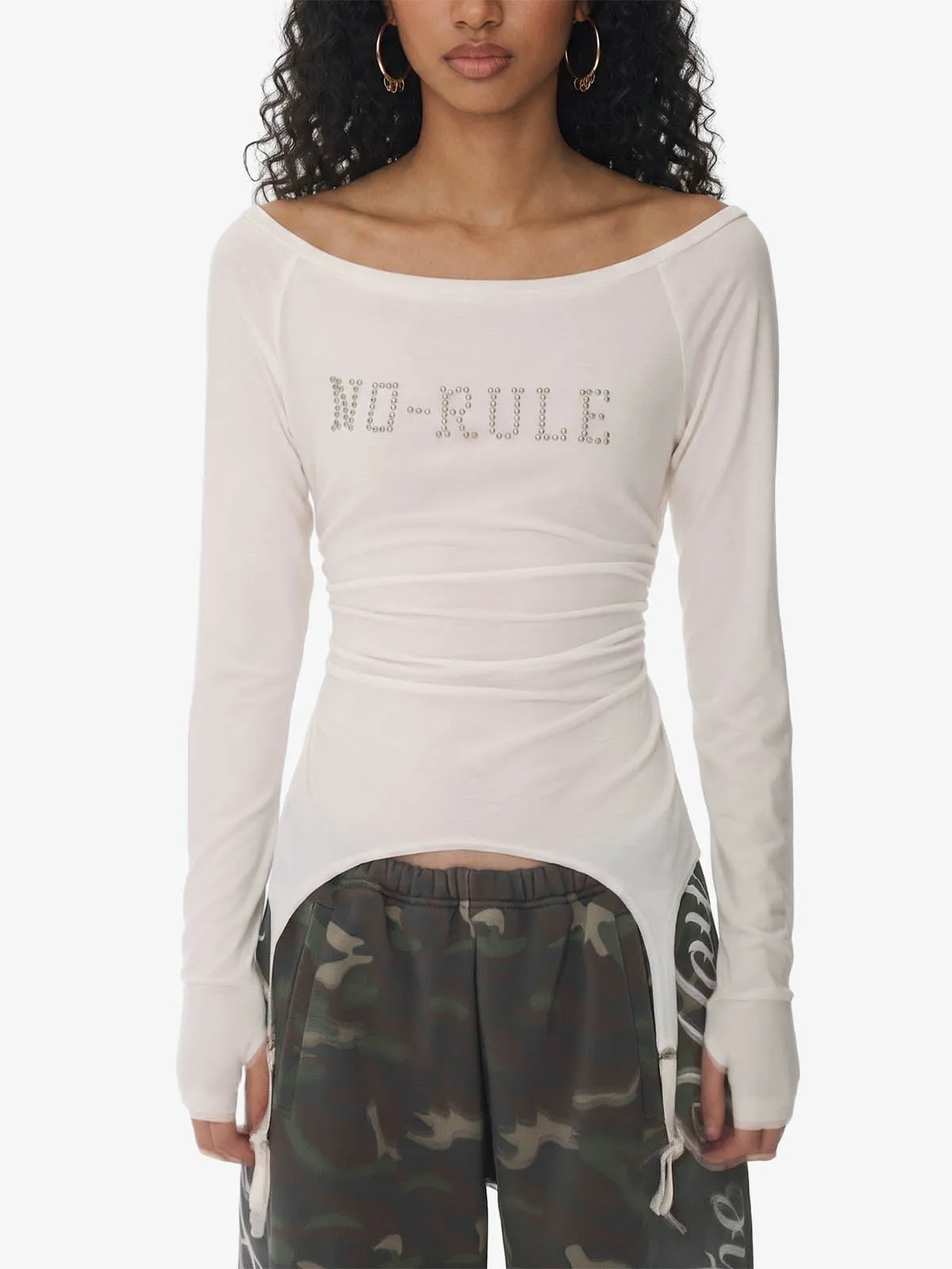 Rhinestone Letter Garter Long-Sleeve Top sold by Thesupermade product image thumbnail 4