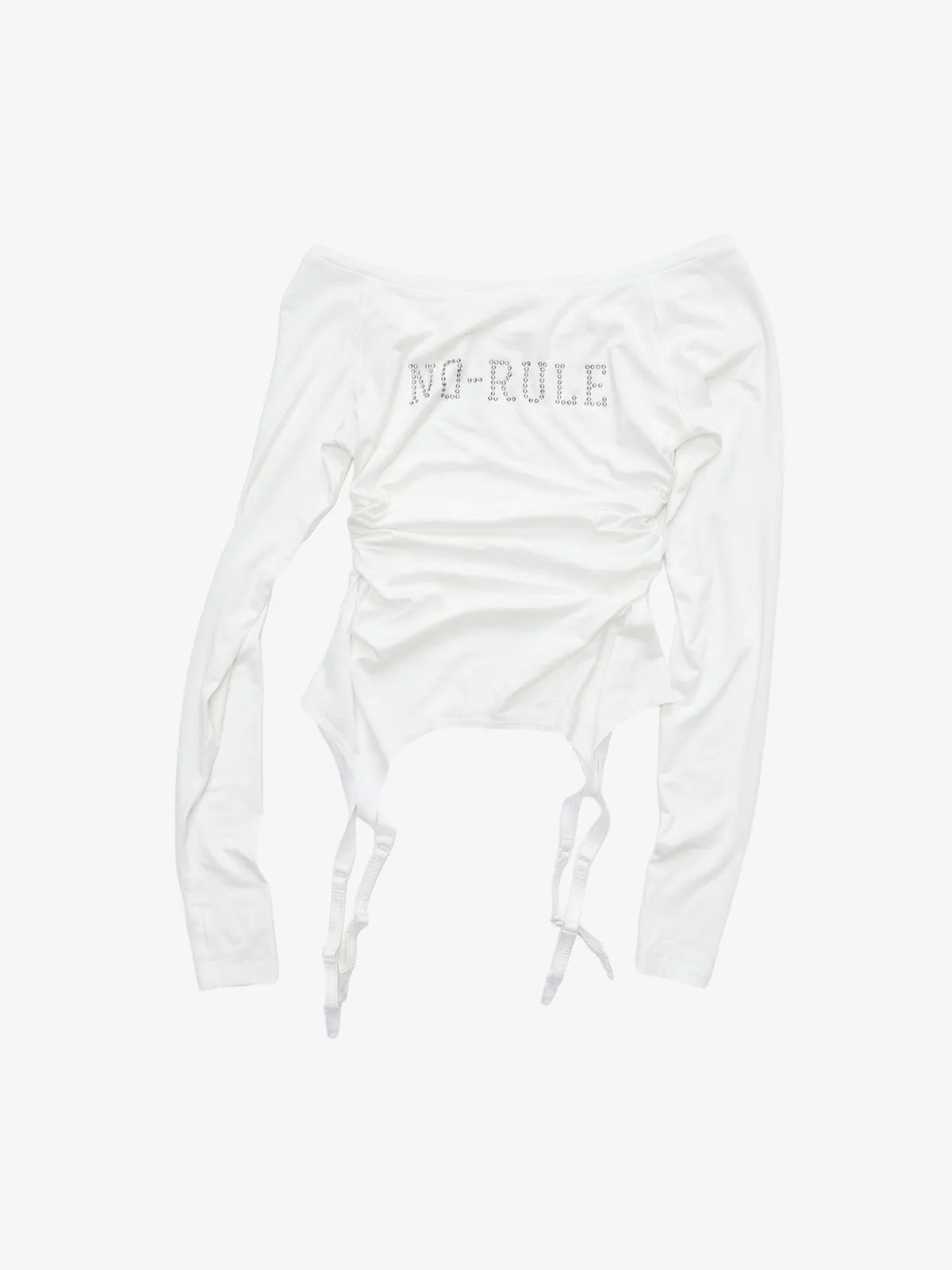 Rhinestone Letter Garter Long-Sleeve Top sold by Thesupermade product image thumbnail 3