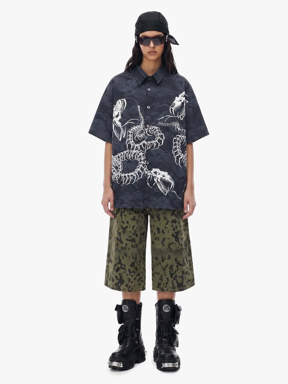 Japanese Wave Dragon Skeleton Camp Collar Shirt sold by Thesupermade product image thumbnail 4