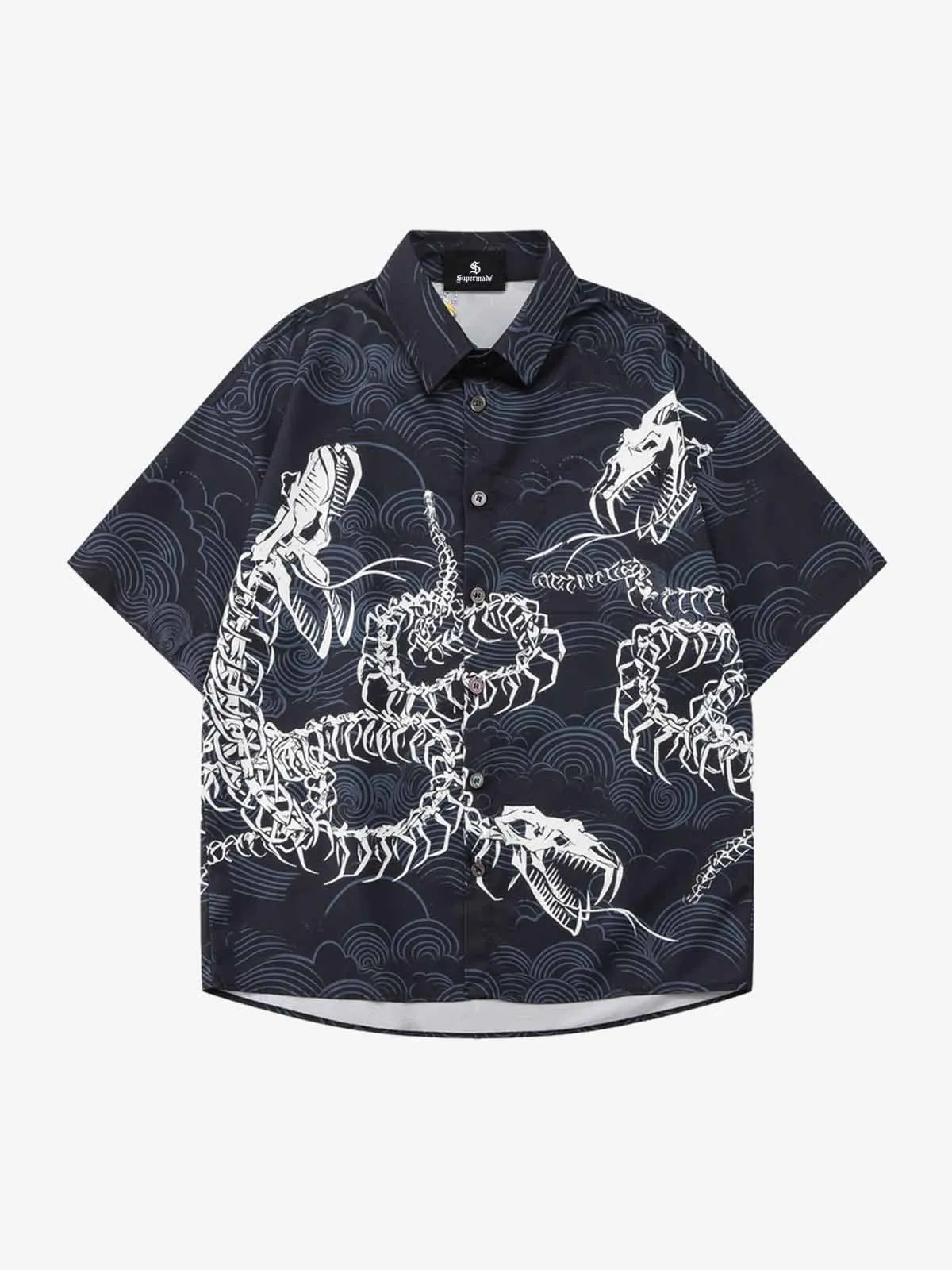 Japanese Wave Dragon Skeleton Camp Collar Shirt sold by Thesupermade product image thumbnail 2