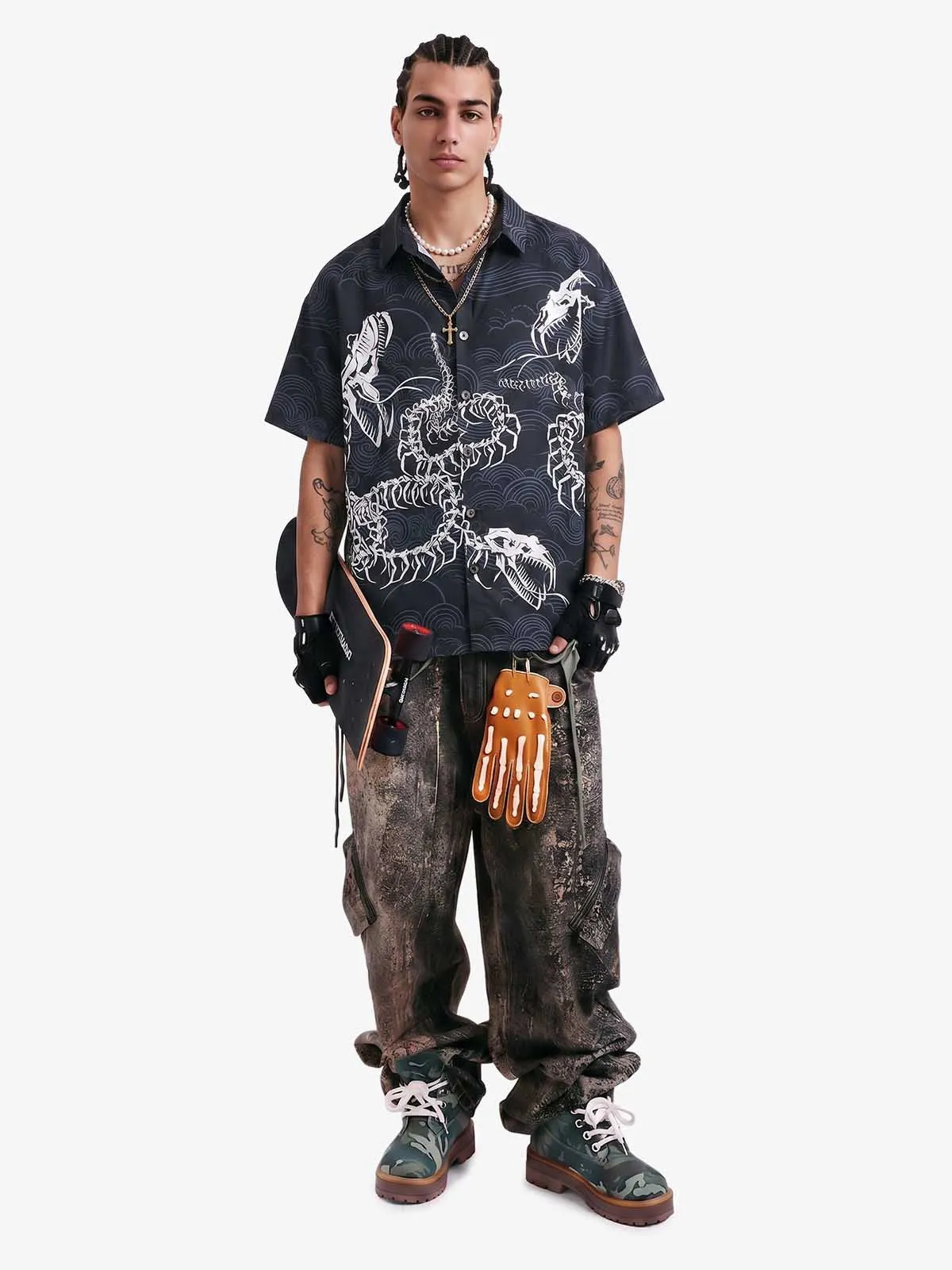 Japanese Wave Dragon Skeleton Camp Collar Shirt sold by Thesupermade product image thumbnail 3