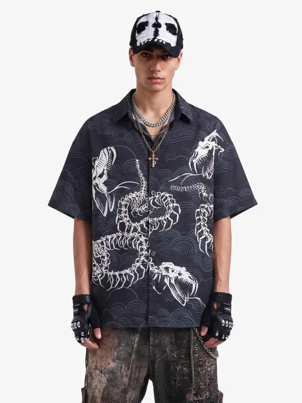 Japanese Wave Dragon Skeleton Camp Collar Boxy Shirt made by Thesupermade