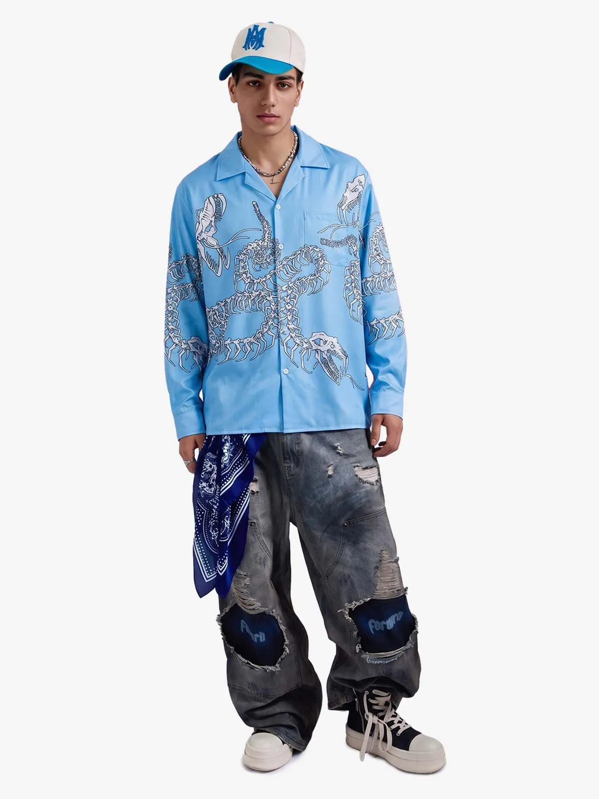 Gothic Dragon Bone Print Longsleeve Shirt sold by Thesupermade product image thumbnail 4