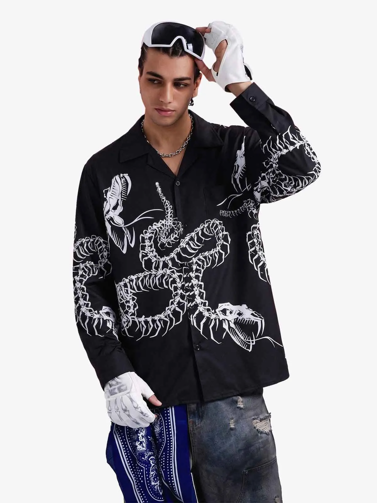 Gothic Dragon Bone Print Longsleeve Shirt sold by Thesupermade