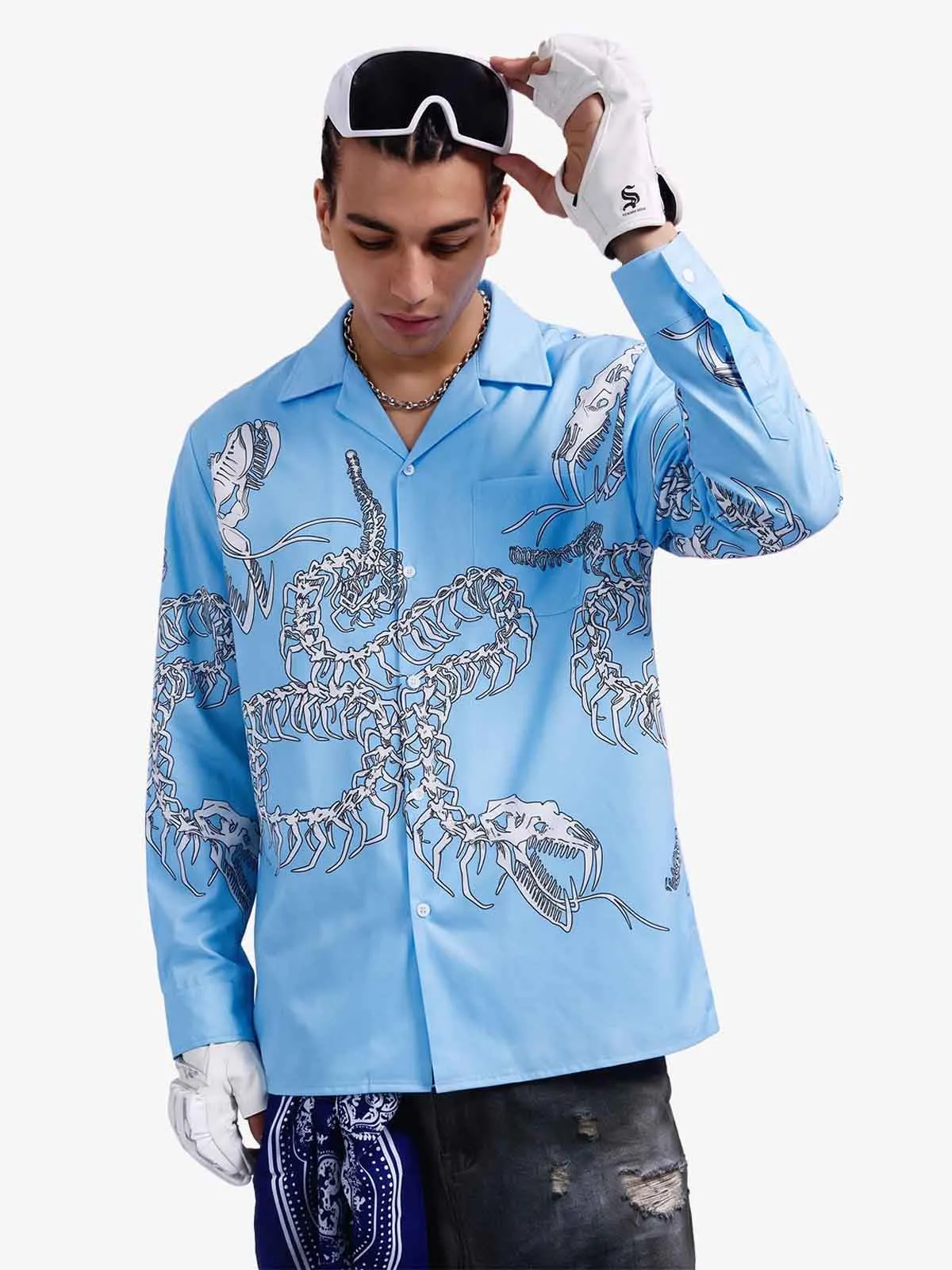 Gothic Dragon Bone Print Longsleeve Shirt sold by Thesupermade product image thumbnail 3