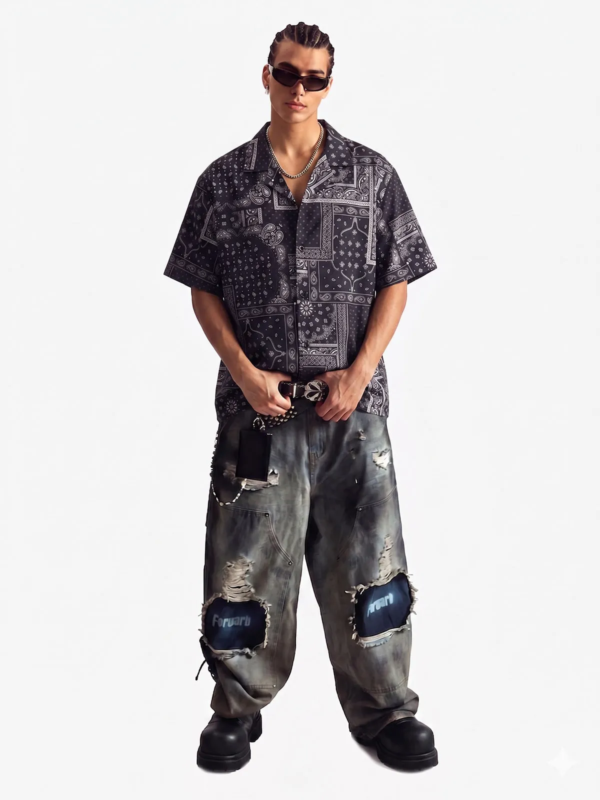Vintage Bandana Patchwork Camp Collar Shirt sold by Thesupermade product image thumbnail 3