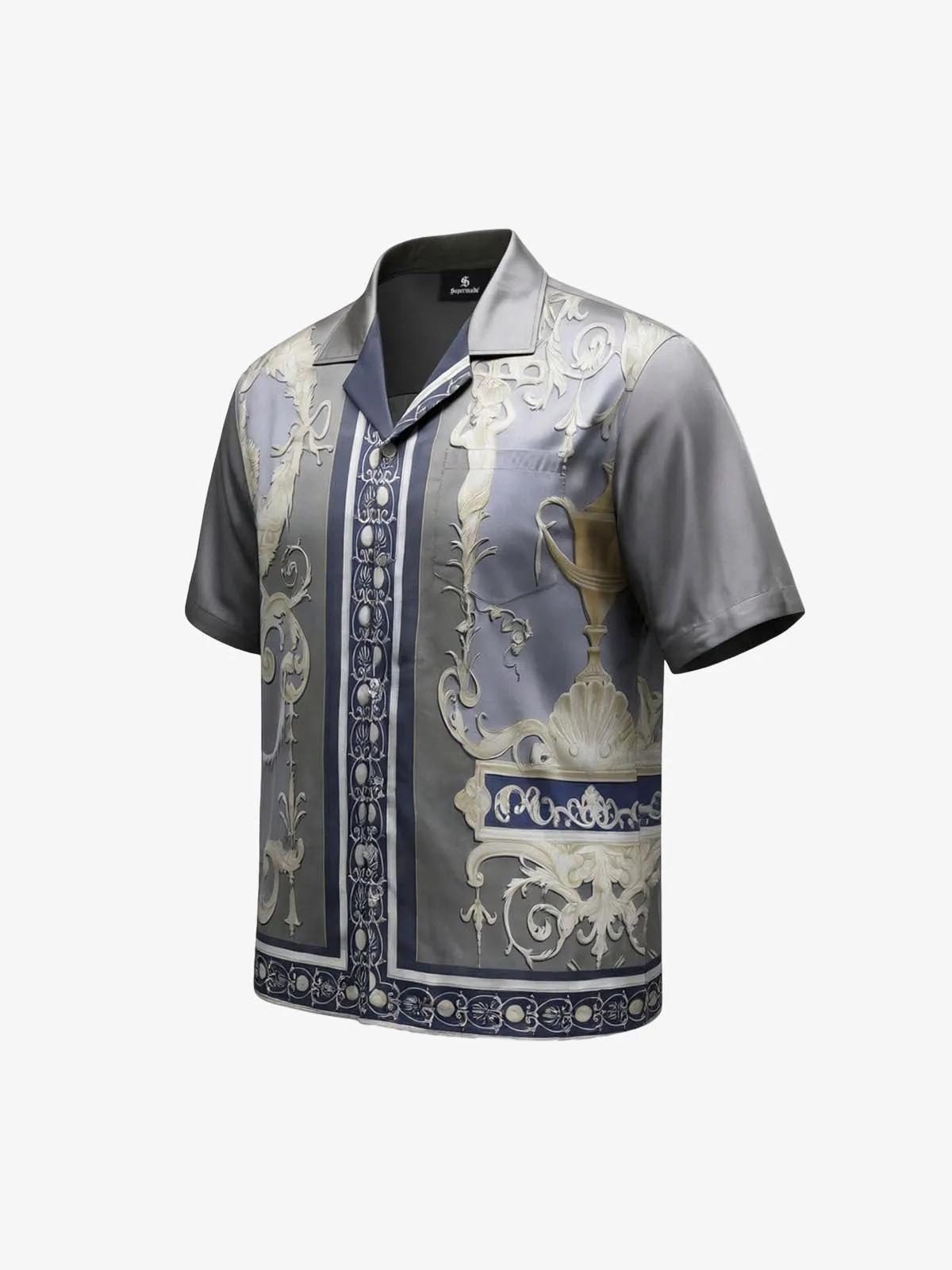 Baroque Sea Satin Camp Collar Boxy Shirt sold by Thesupermade product image thumbnail 2
