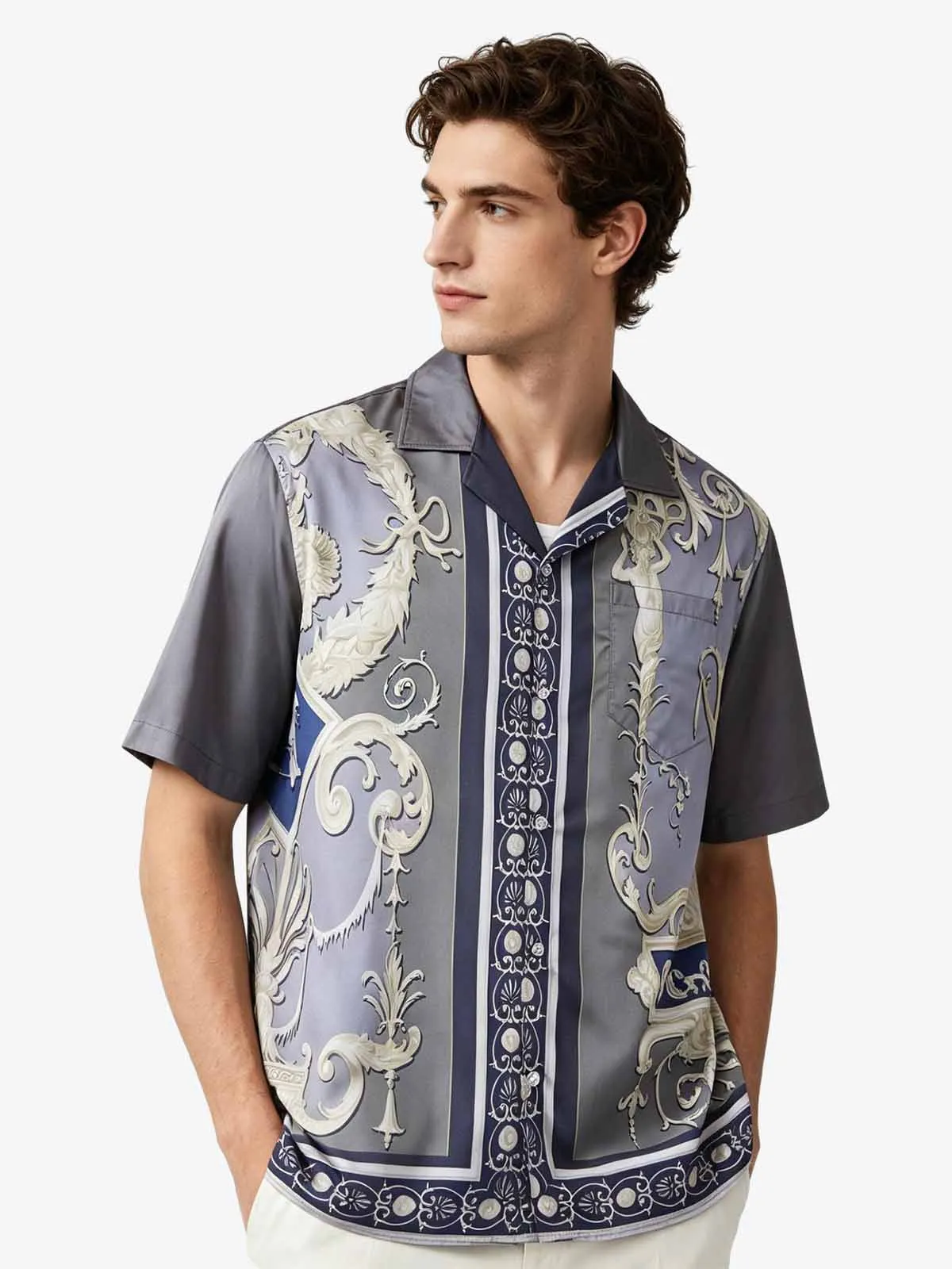 Baroque Sea Satin Camp Collar Boxy Shirt sold by Thesupermade product image thumbnail 4