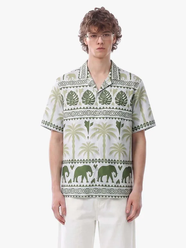 Tropical Elephant Palm Camp Collar Shirt made by Thesupermade