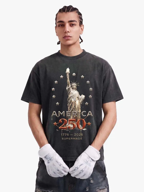 Liberty Statue Chrome Washed T-Shirt made by Thesupermade