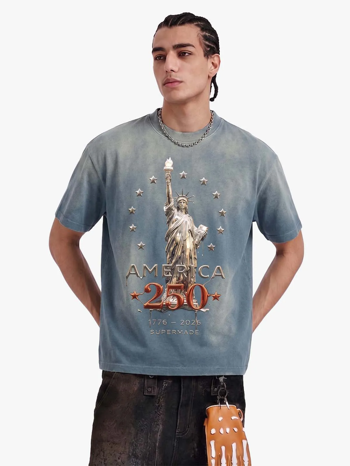 Liberty Statue Chrome Washed T-Shirt sold by Thesupermade product image thumbnail 4