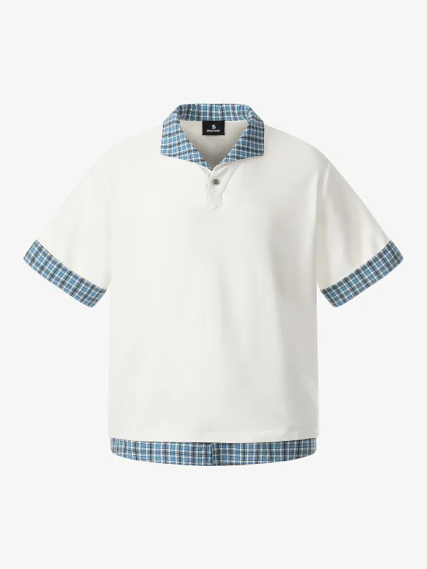 Pique Cotton Polo Shirt with Plaid Contrast Collar & Cuffs made by Thesupermade