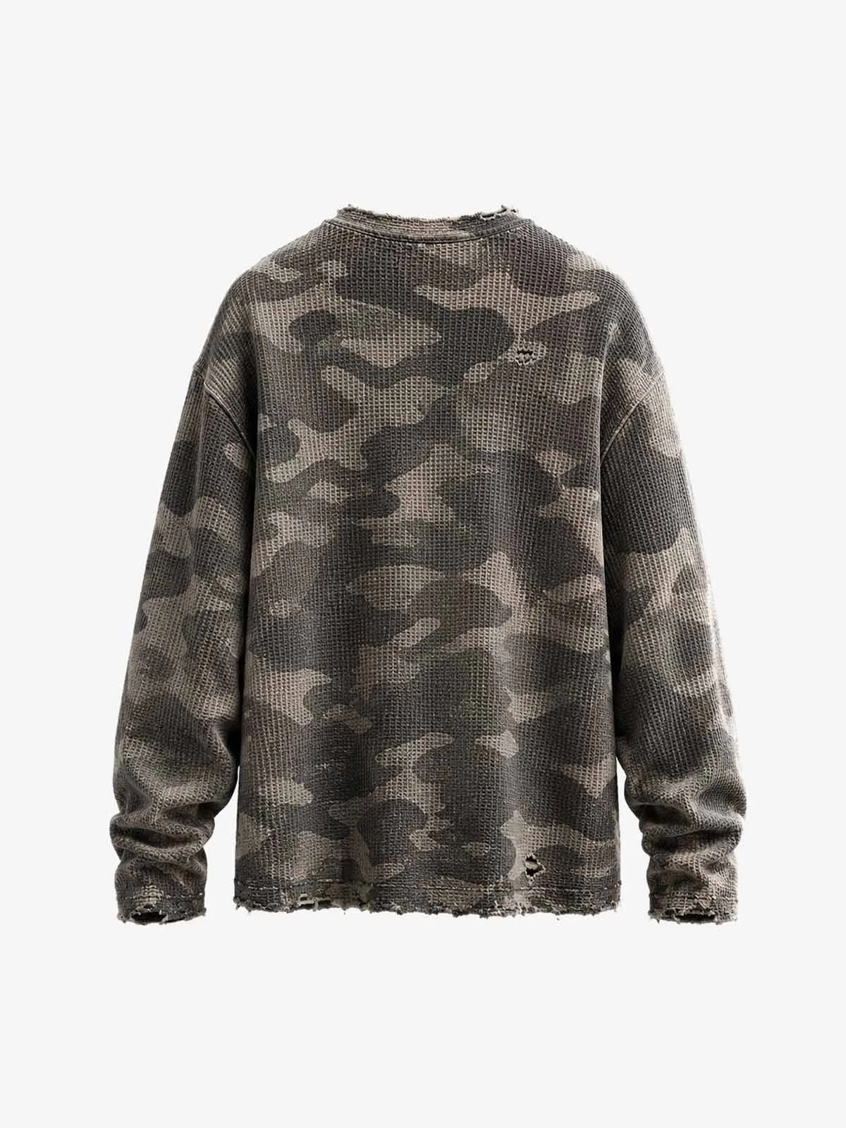 Distressed Waffle Knit Camo Long Sleeve with Skull Print sold by Thesupermade product image thumbnail 3