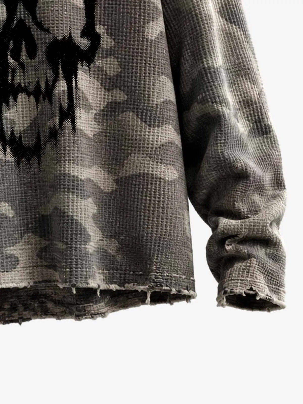 Distressed Waffle Knit Camo Long Sleeve with Skull Print sold by Thesupermade product image thumbnail 5