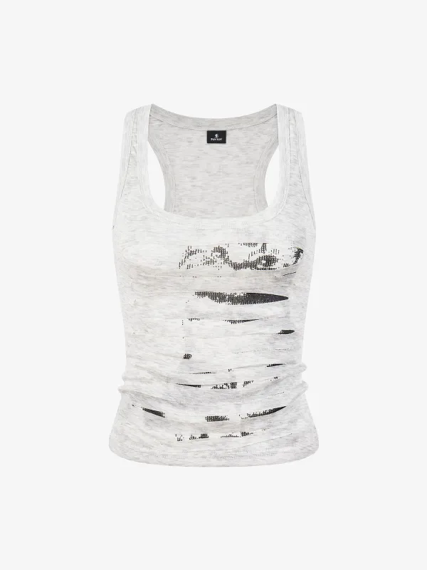 Thesupermade Pixelated Graphic Distressed Slim Tank Top made by Thesupermade