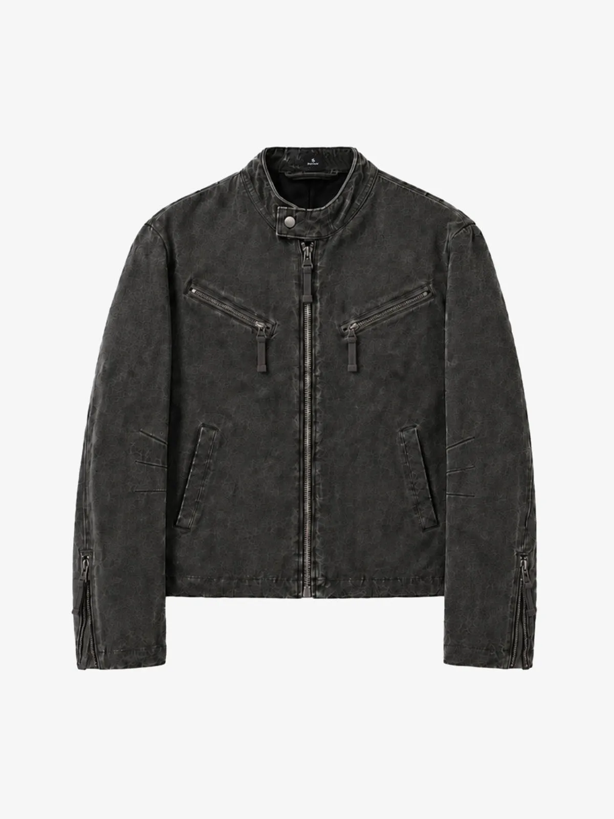 Cropped Distressed-wash Canvas Biker Jacket sold by Thesupermade
