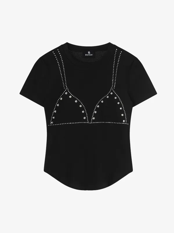 Rivet Rhinestone Slim T-Shirt made by Thesupermade