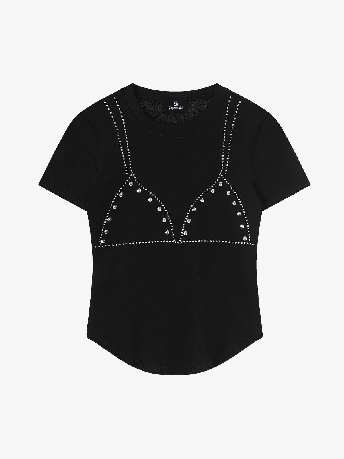 Rivet Rhinestone Slim T-Shirt sold by Thesupermade