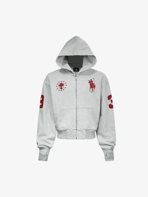 Streetwear Knight Horse Embroidered Cropped Zip-Up Hoodie made by Thesupermade