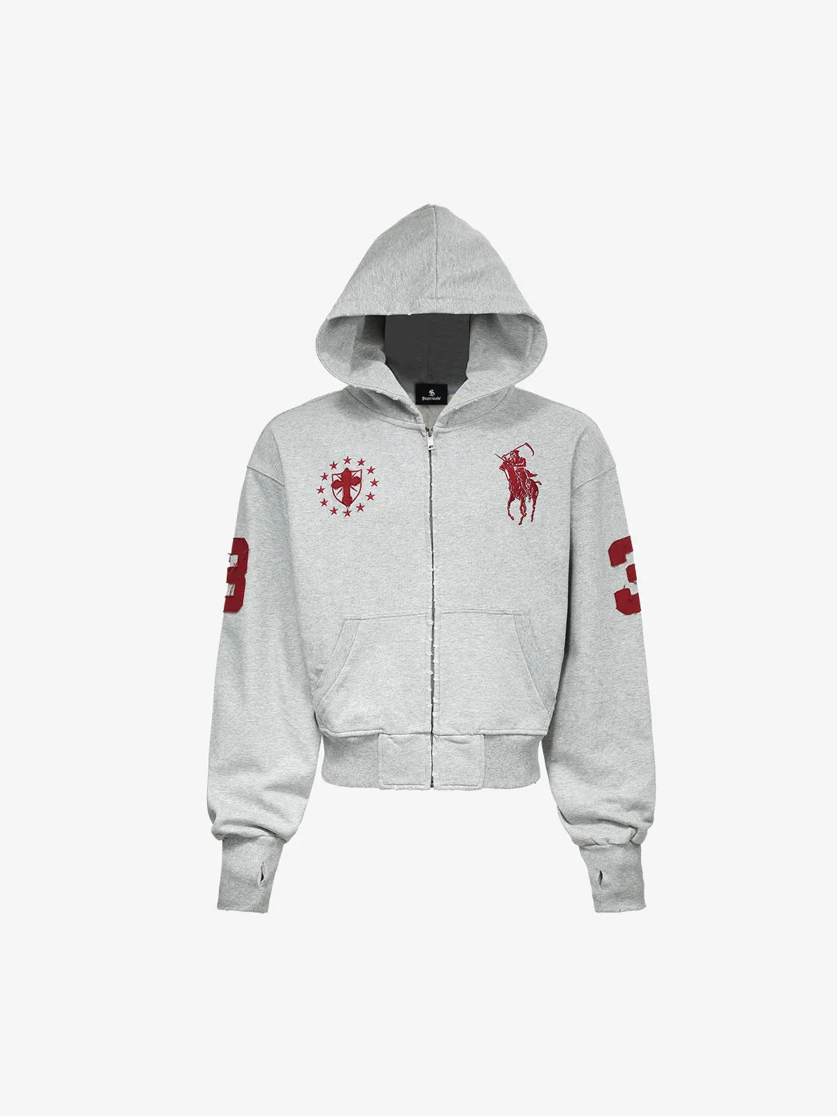 Streetwear Knight Horse Embroidered Cropped Zip-Up Hoodie sold by Thesupermade