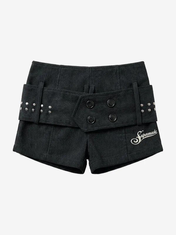 Studded Corduroy Double-Breasted Shorts made by Thesupermade