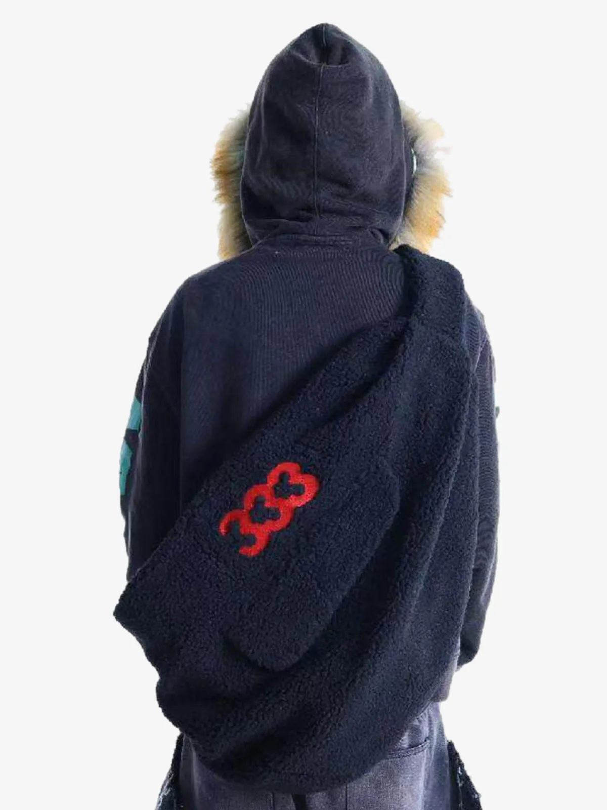 333 Embroidered Fleece Multi-Pocket Hobo Bag sold by Thesupermade product image thumbnail 3