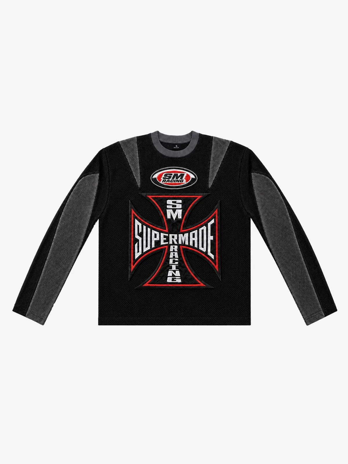 Cross Racing Embroidered Mesh Paneled Cropped Top sold by Thesupermade
