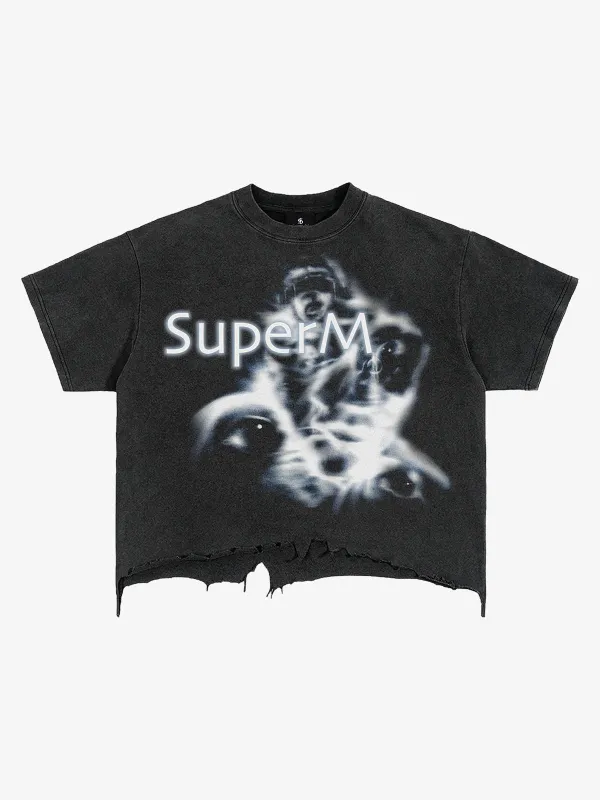 Blurred Phantom Graphic Brushed Distressed Tee made by Thesupermade