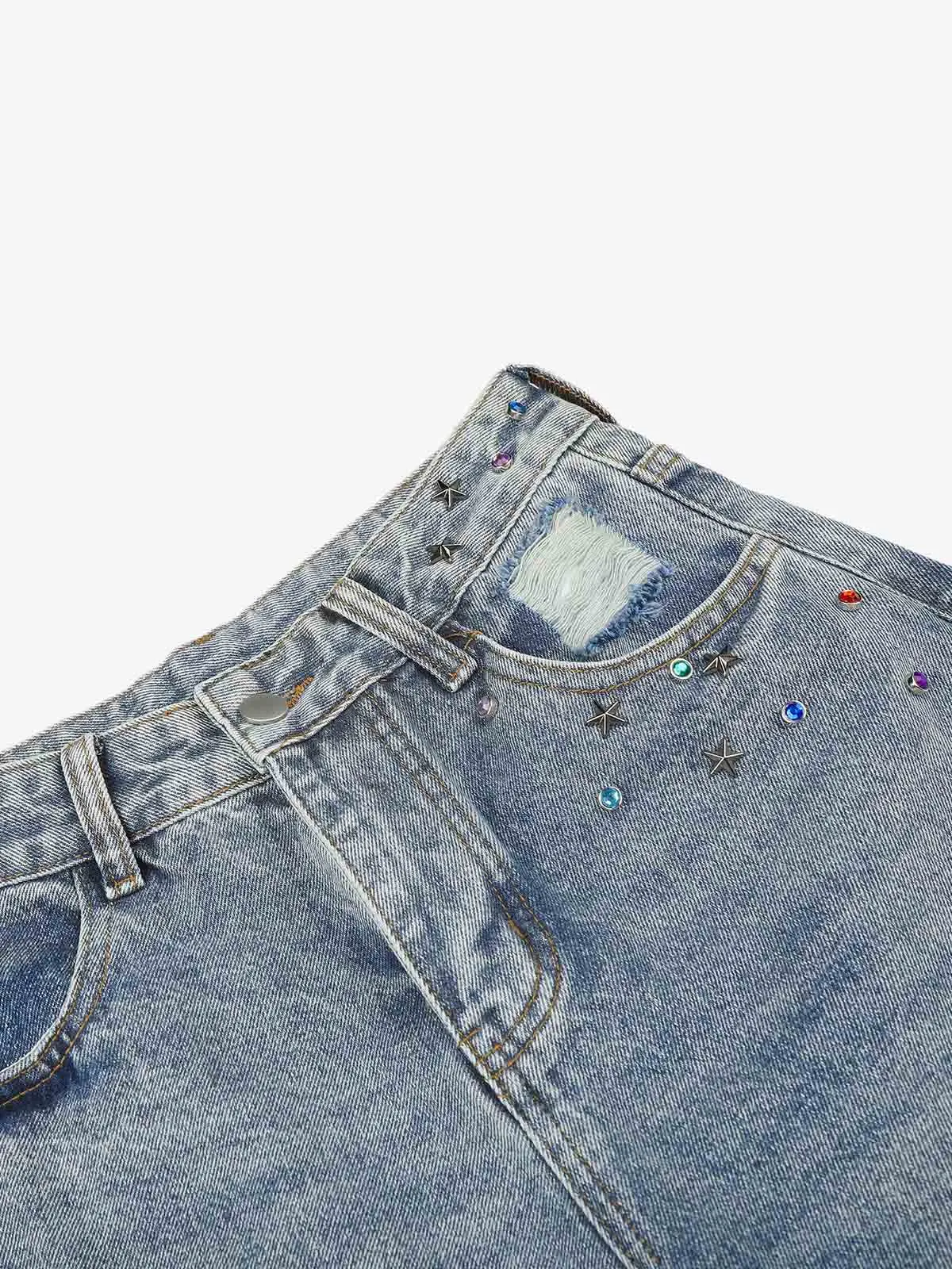 Layered Rhinestone Baggy Jeans sold by Thesupermade product image thumbnail 5