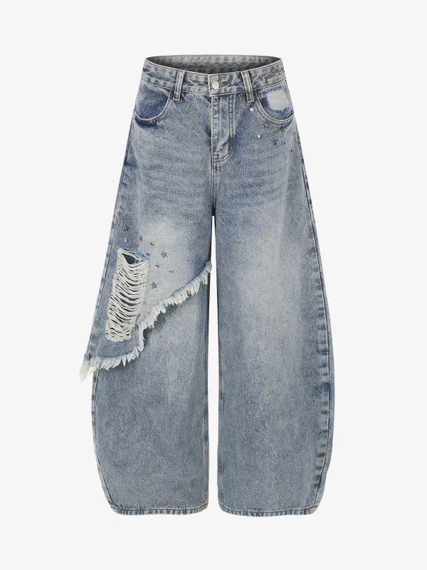 Layered Rhinestone Baggy Jeans made by Thesupermade