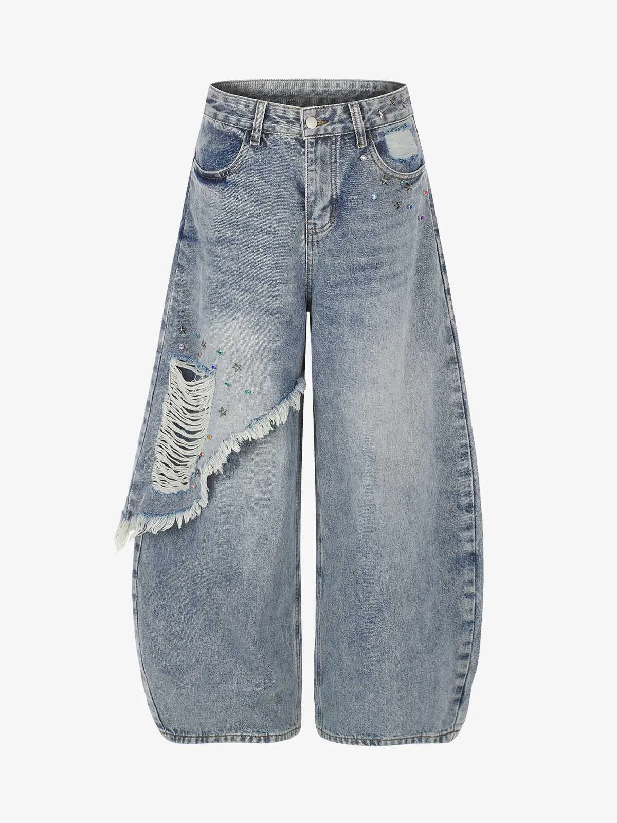 Layered Rhinestone Baggy Jeans sold by Thesupermade