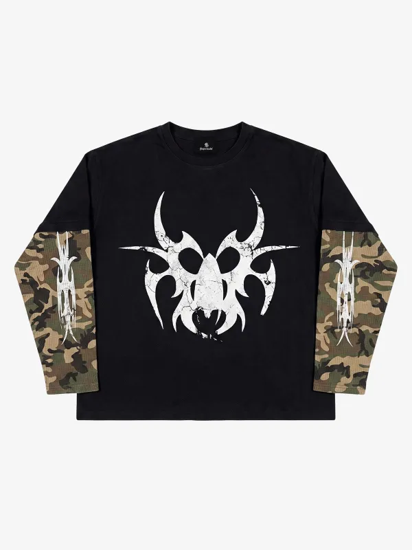 Thorn Print Camo Layered Waffle Long Sleeve Tee made by Thesupermade