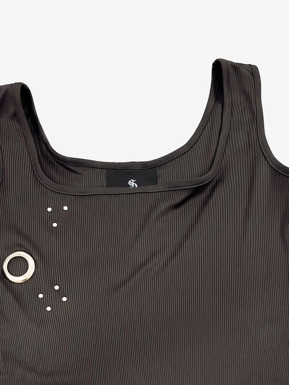 Letter Embroidered Rhinestone Eyelet Ribbed Tank Top sold by Thesupermade product image thumbnail 5