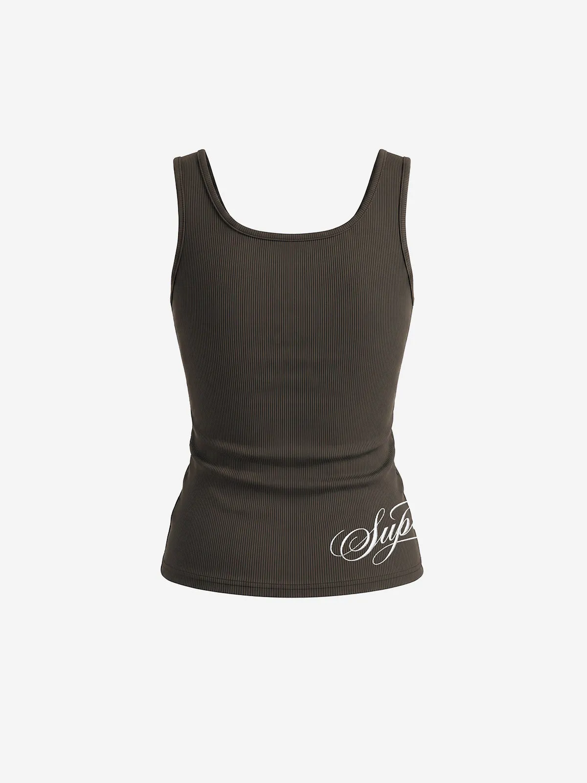 Letter Embroidered Rhinestone Eyelet Ribbed Tank Top sold by Thesupermade product image thumbnail 2