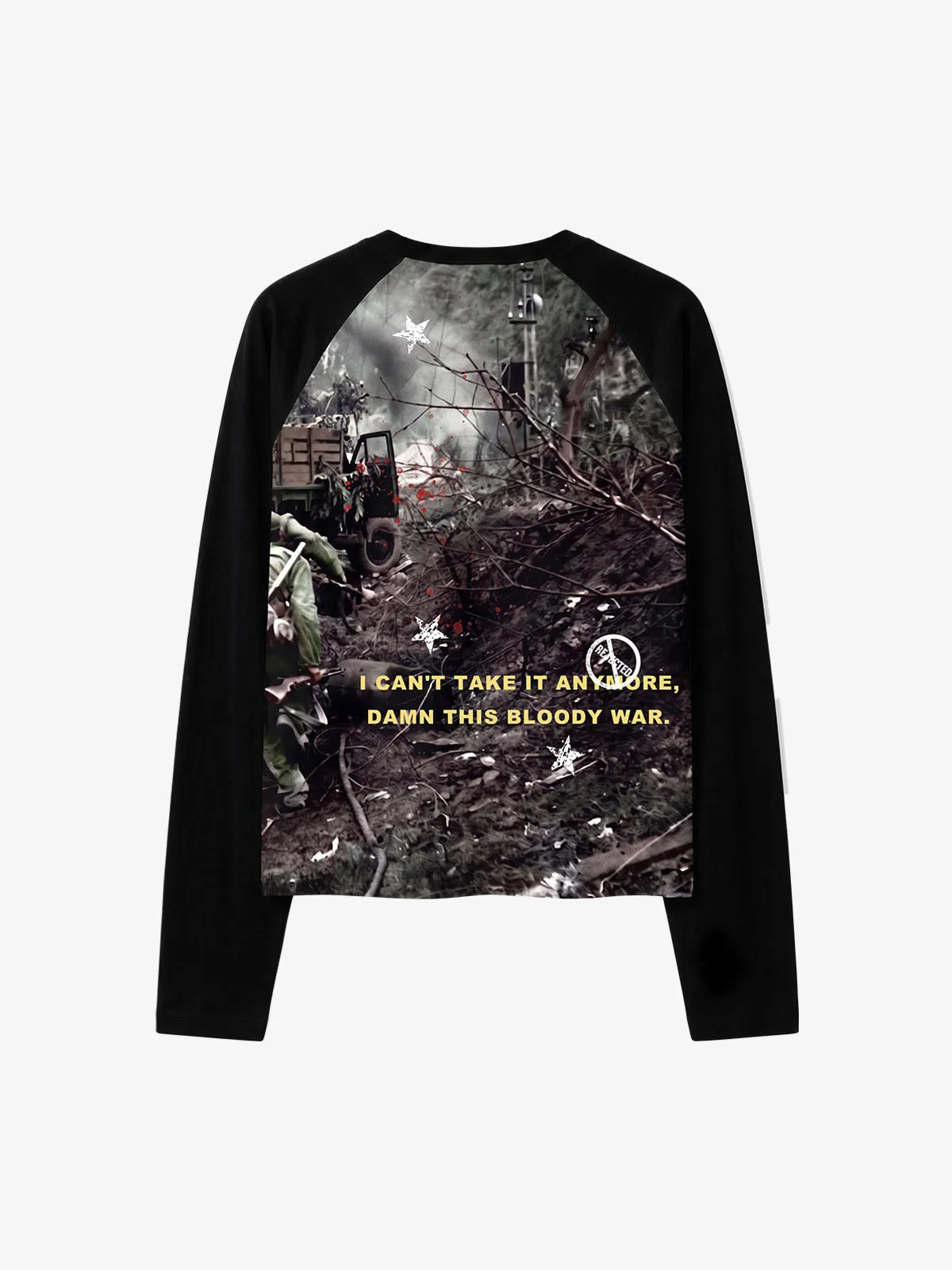 All-Over Battlefield Anti-War Graphic Raglan Long Sleeve Tee sold by Thesupermade product image thumbnail 3