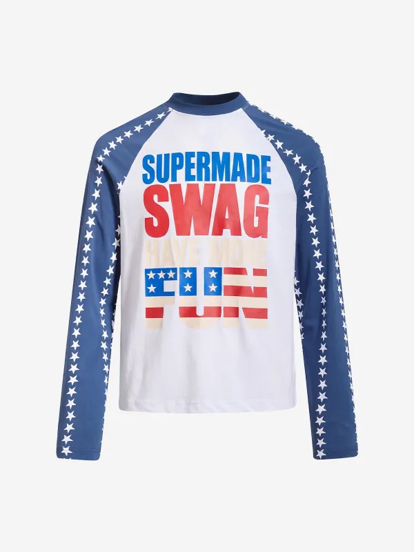 American Flag Star Graphic Color Block Long Sleeve Tee made by Thesupermade