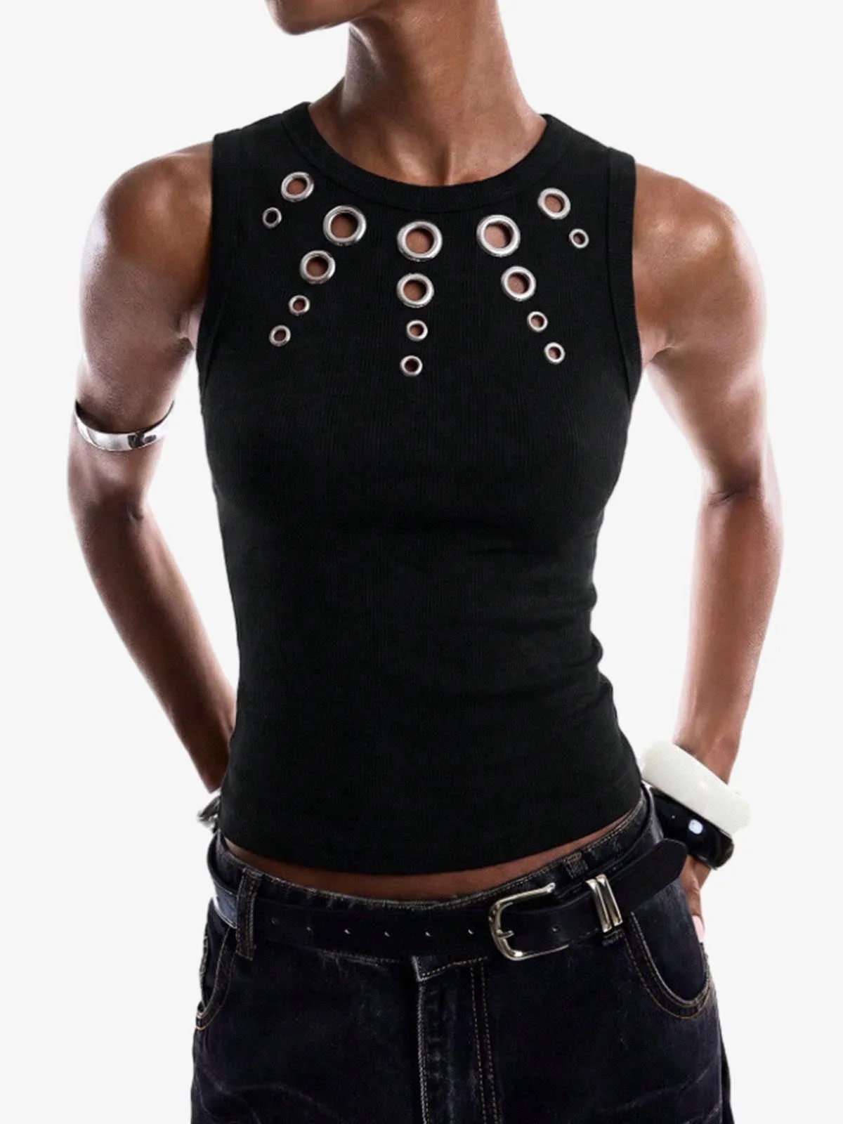 Eyelet Ribbed Racerback Tank Top sold by Thesupermade product image thumbnail 2