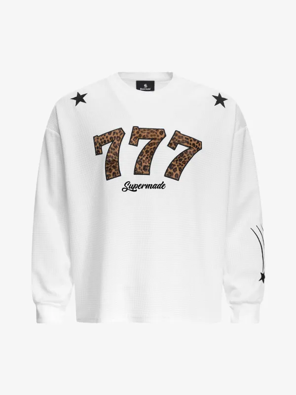 Leopard Graphic Embroidered Waffle Long Sleeve Shirt made by Thesupermade