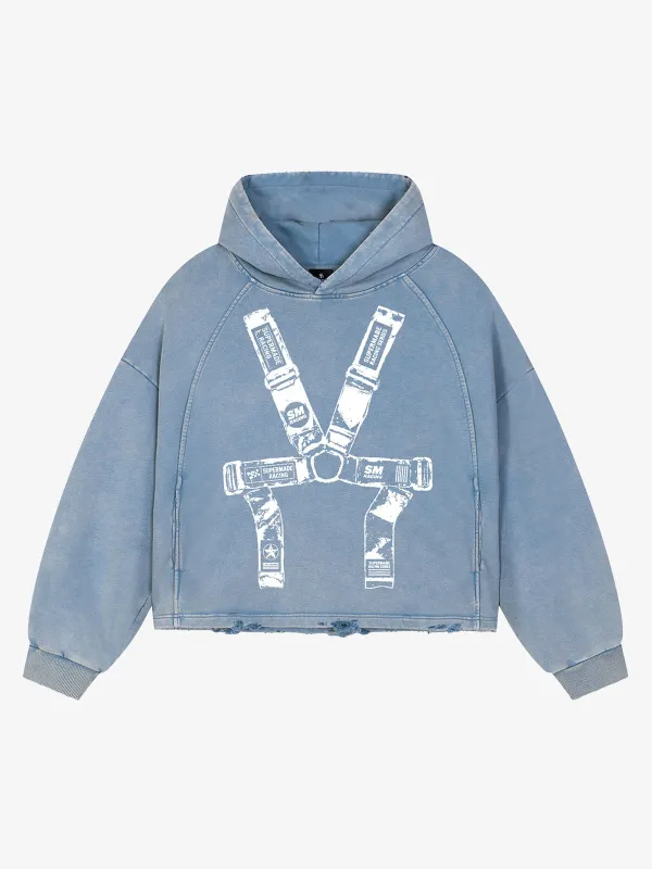 Racing Seatbelt Graphic Washed Distressed Hoodie made by Thesupermade