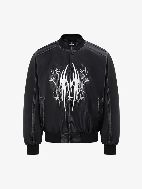 Flame Embroidered Boxy Fit Bomber Jacket made by Thesupermade