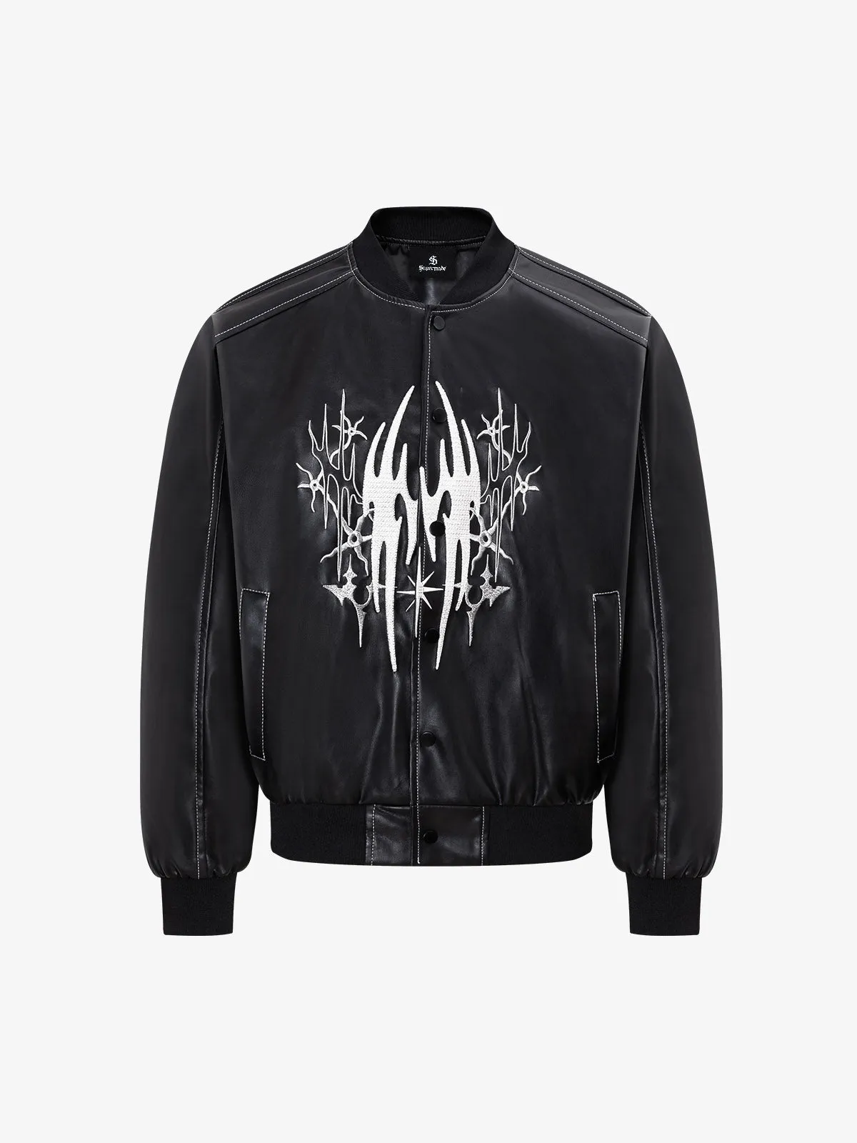 Flame Embroidered Boxy Fit Bomber Jacket sold by Thesupermade