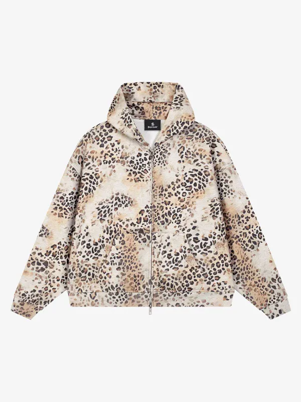 Gradient Leopard Distressed Zip Hoodie made by Thesupermade