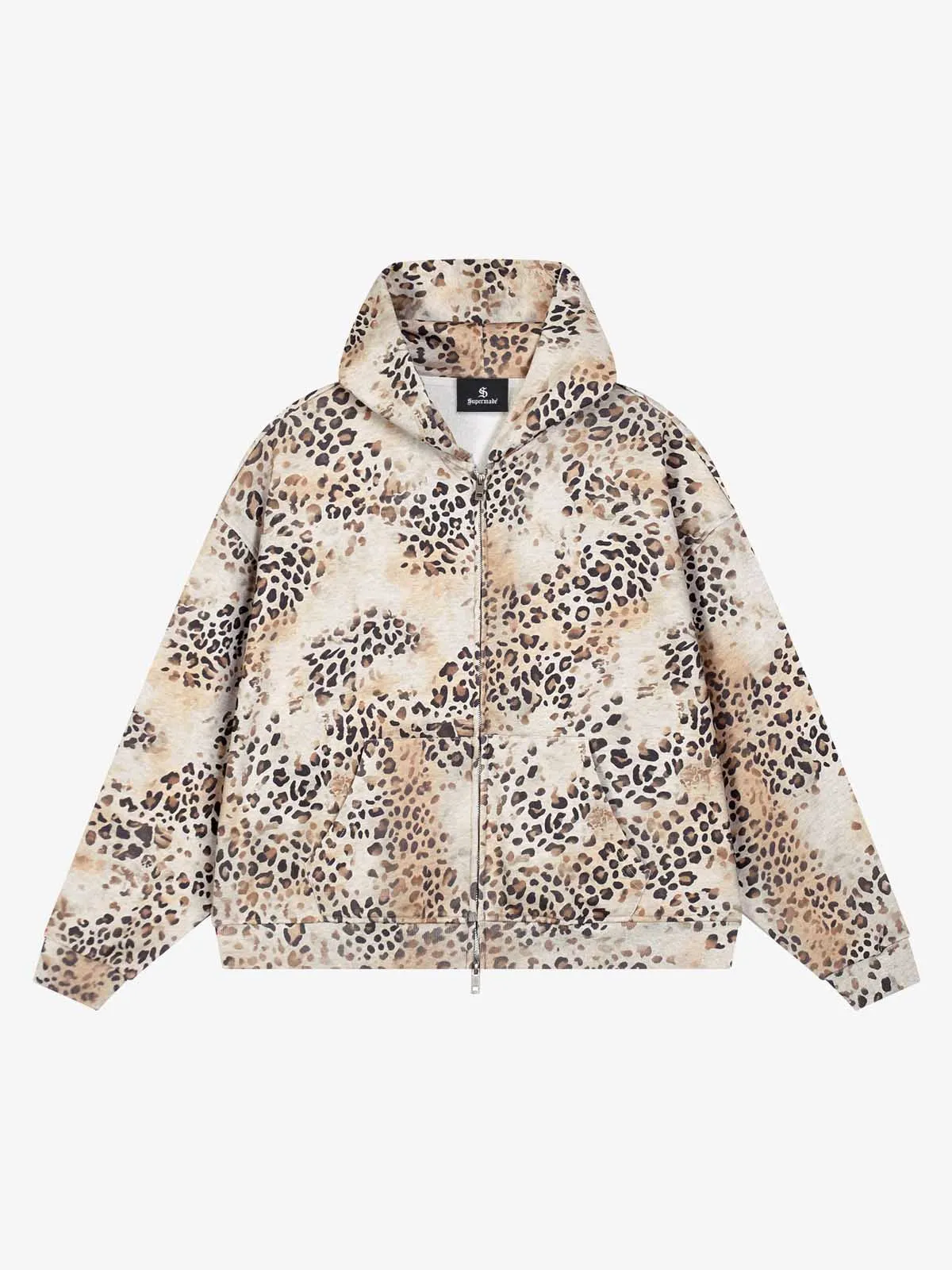 Gradient Leopard Distressed Zip Hoodie sold by Thesupermade