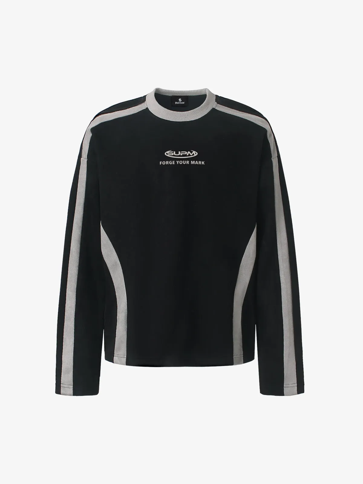Faux Suede Paneled Embroidered Long Sleeve Tee sold by Thesupermade product image thumbnail 3