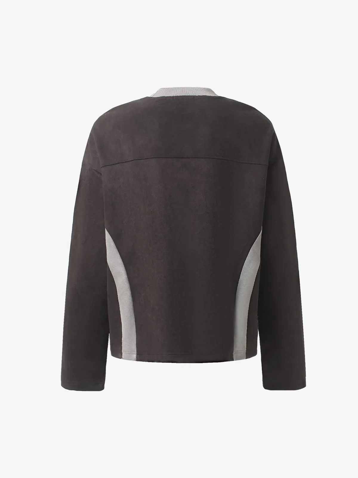 Faux Suede Paneled Embroidered Long Sleeve Tee sold by Thesupermade product image thumbnail 2