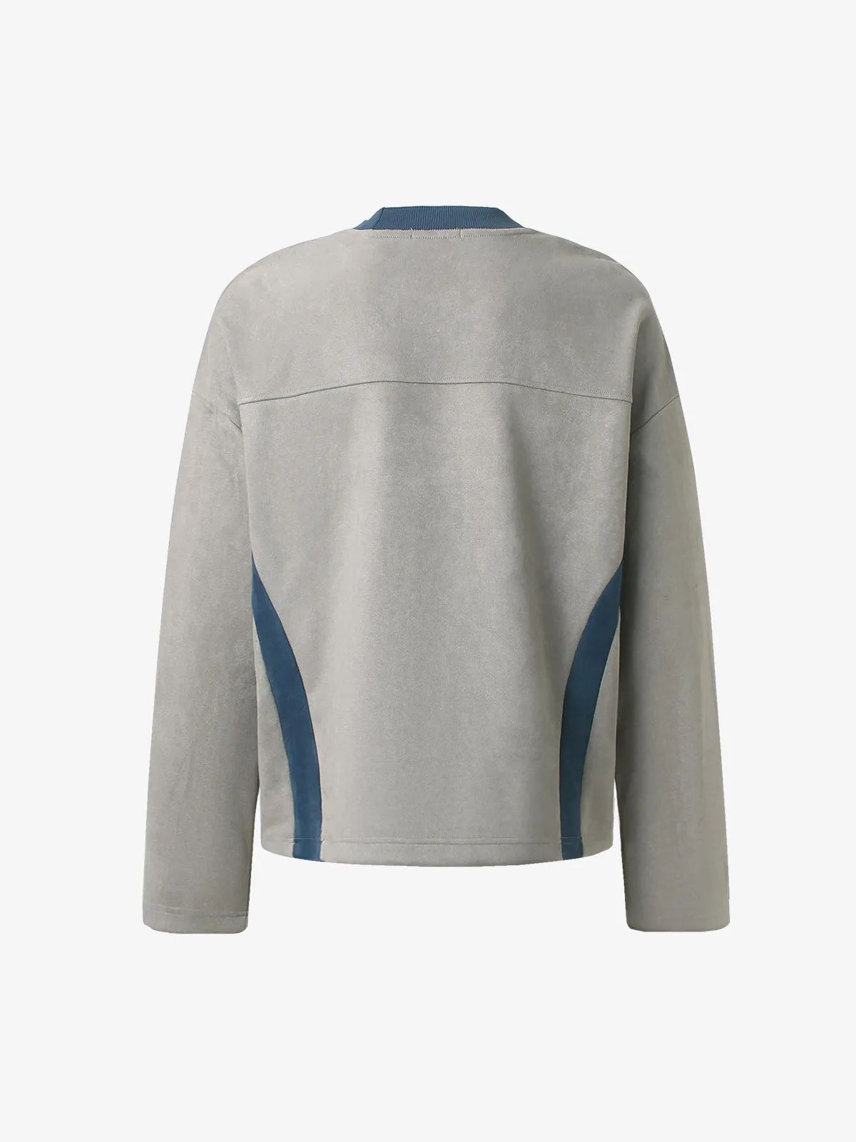 Faux Suede Paneled Embroidered Long Sleeve Tee sold by Thesupermade product image thumbnail 5
