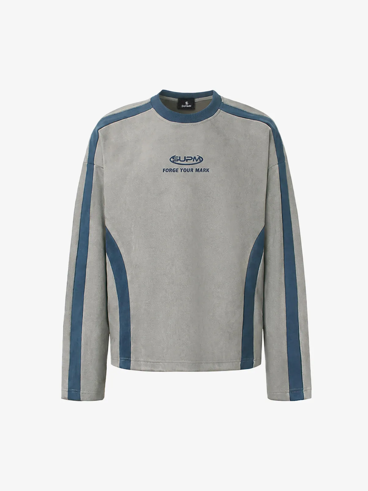 Faux Suede Paneled Embroidered Long Sleeve Tee sold by Thesupermade product image thumbnail 4