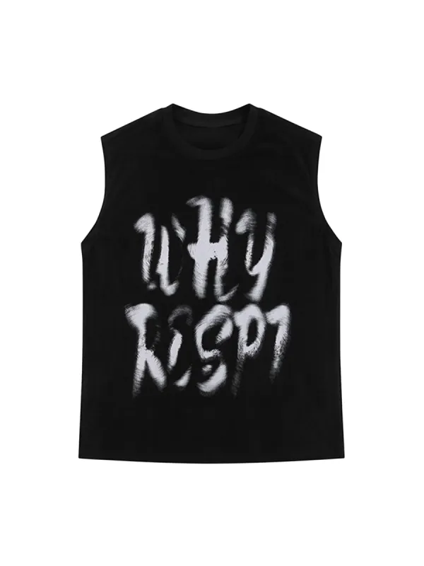 Thesupermade Retro Hip Hop Abstract Letter Print Vests sold by Thesupermade