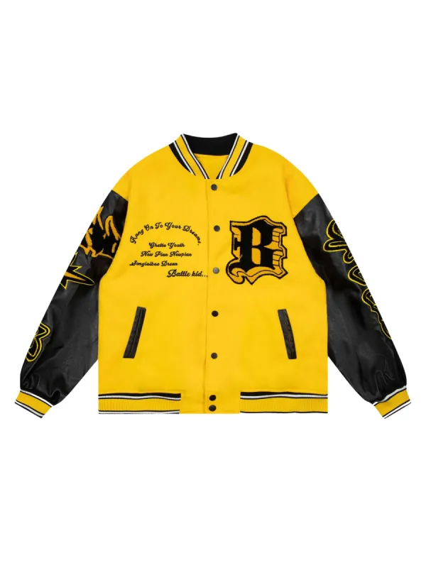 Thesupermade Flame Elements Letter Embroidery Baseball Jacket -1608 sold by Thesupermade