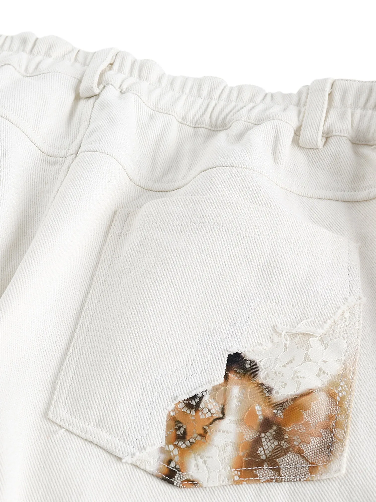 Thesupermade American Retro Lace Patchwork Jeans sold by Thesupermade product image thumbnail 5